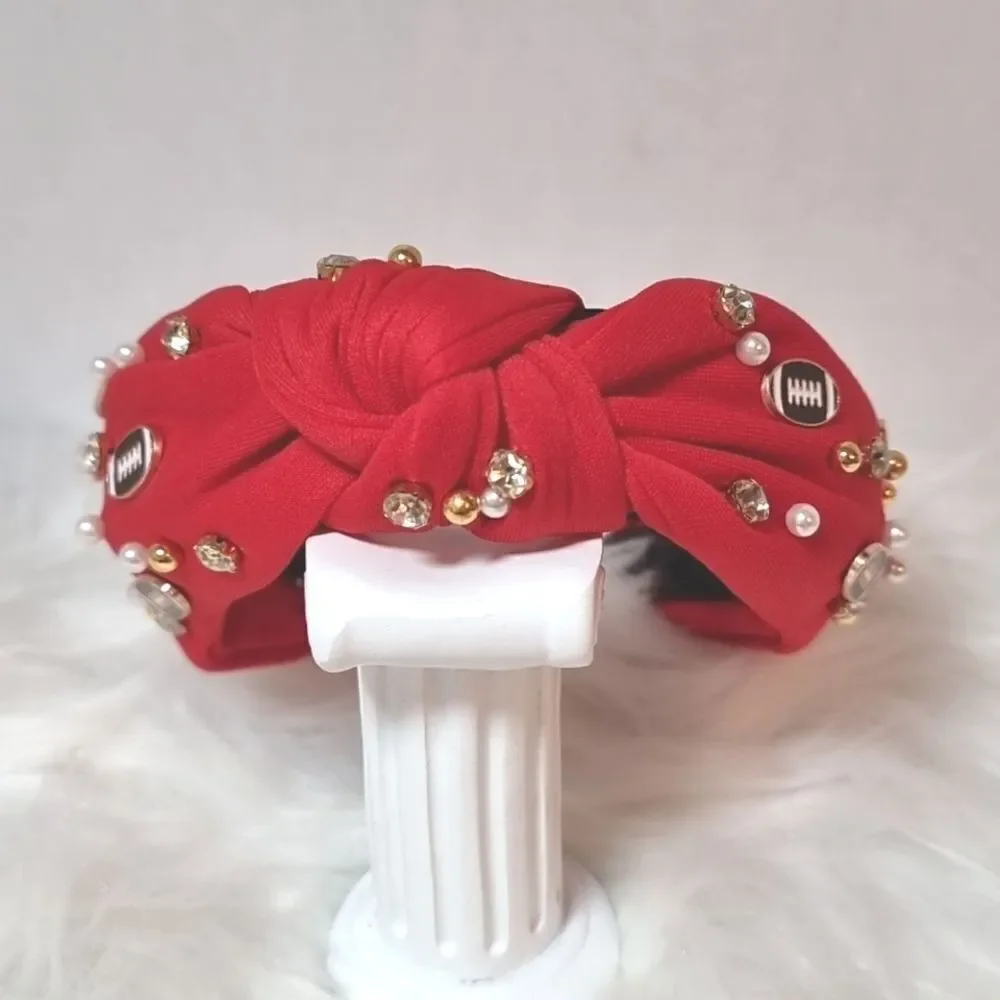 TEAM SPIRIT RED JEWELED FOOTBALL CHARM HEADBAND